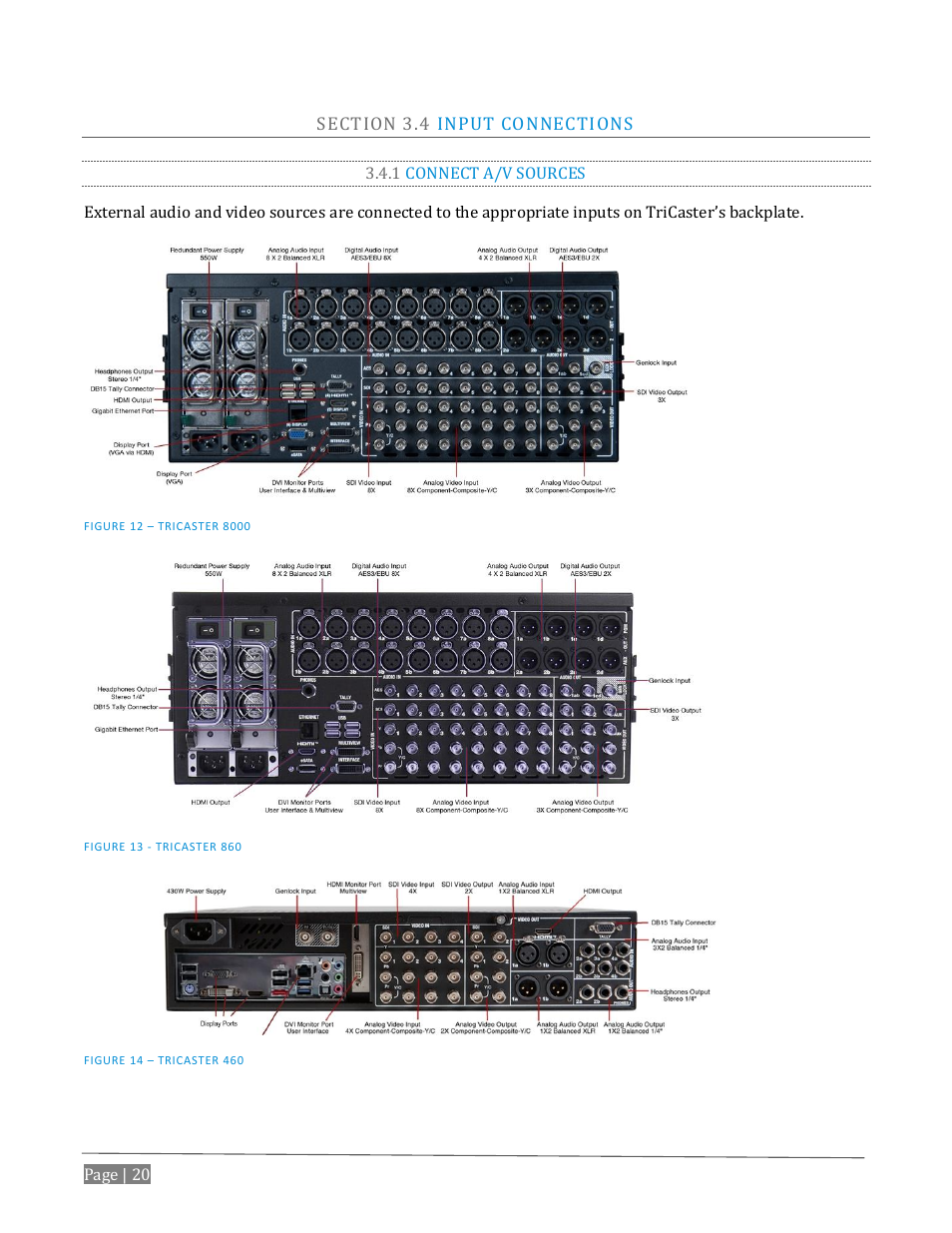 Ection, Nput, Onnections | 1 connect a/v sources | NewTek TriCaster Advanced Edition User Guide User Manual | Page 32 / 342