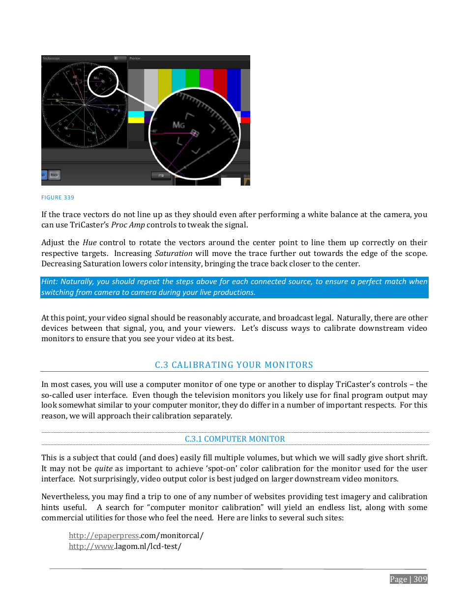 Alibrating, Onitors, C.3.1 | Computer monitor | NewTek TriCaster Advanced Edition User Guide User Manual | Page 321 / 342