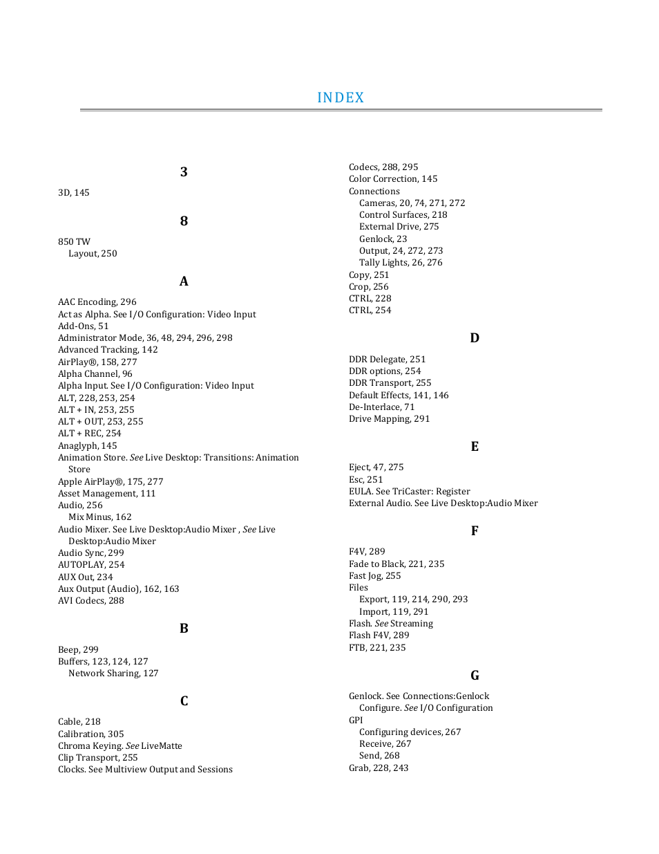 Index | NewTek TriCaster Advanced Edition User Guide User Manual | Page 337 / 342
