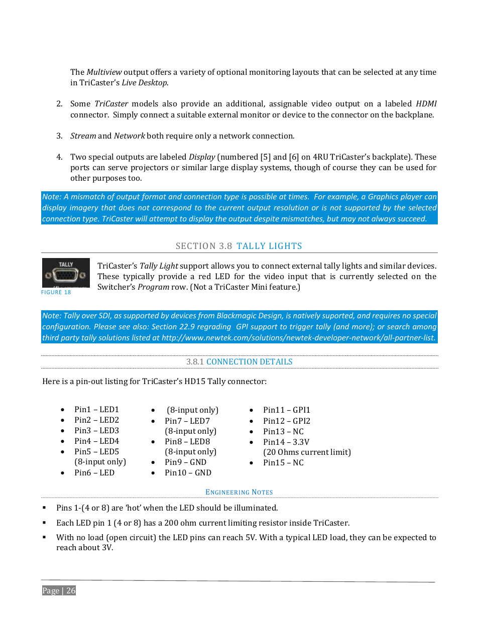 Ection, Ally, Ights | 1 connection details | NewTek TriCaster Advanced Edition User Guide User Manual | Page 38 / 342