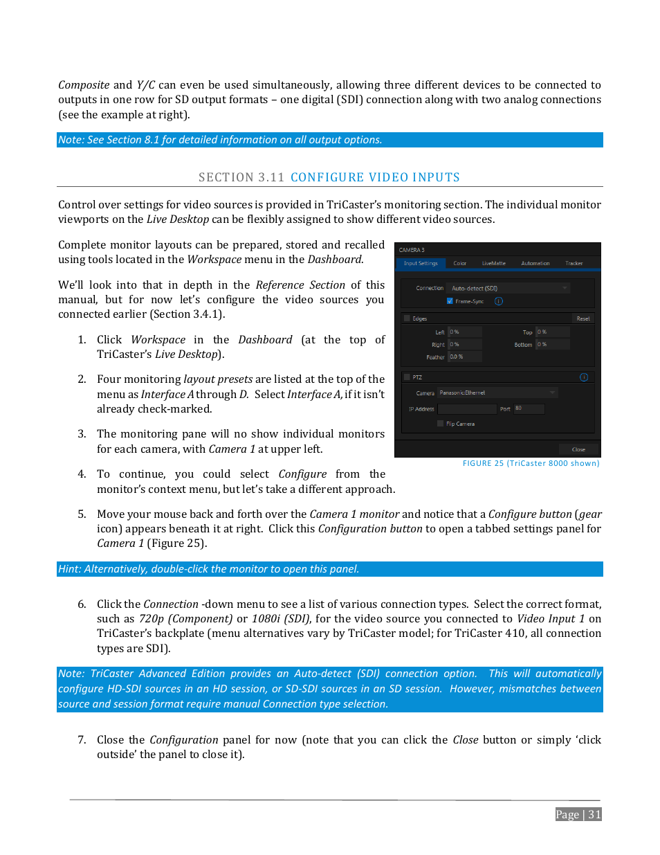 Ection, Onfigure, Ideo | Nputs | NewTek TriCaster Advanced Edition User Guide User Manual | Page 43 / 342