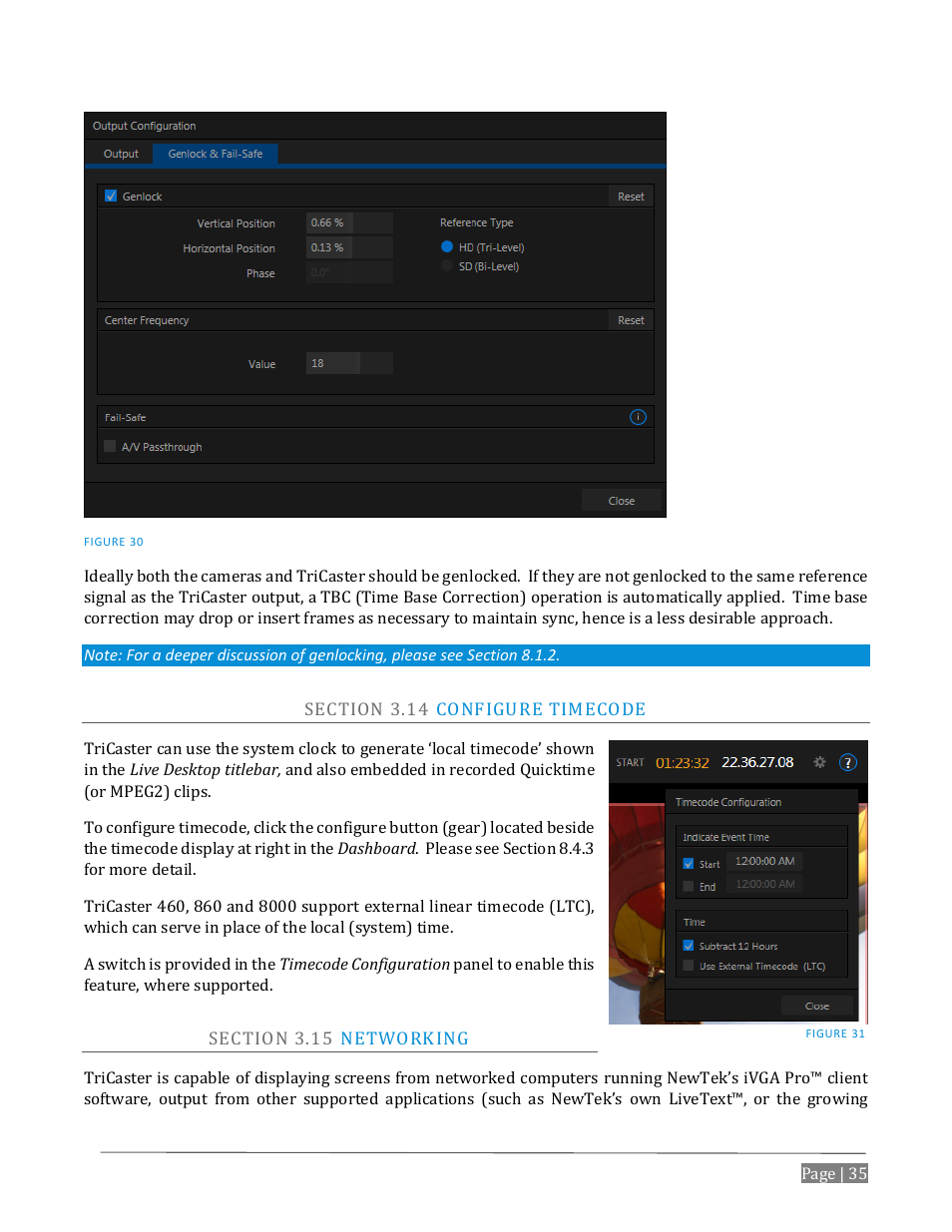 Ection, Onfigure, Imecode | Etworking | NewTek TriCaster Advanced Edition User Guide User Manual | Page 47 / 342