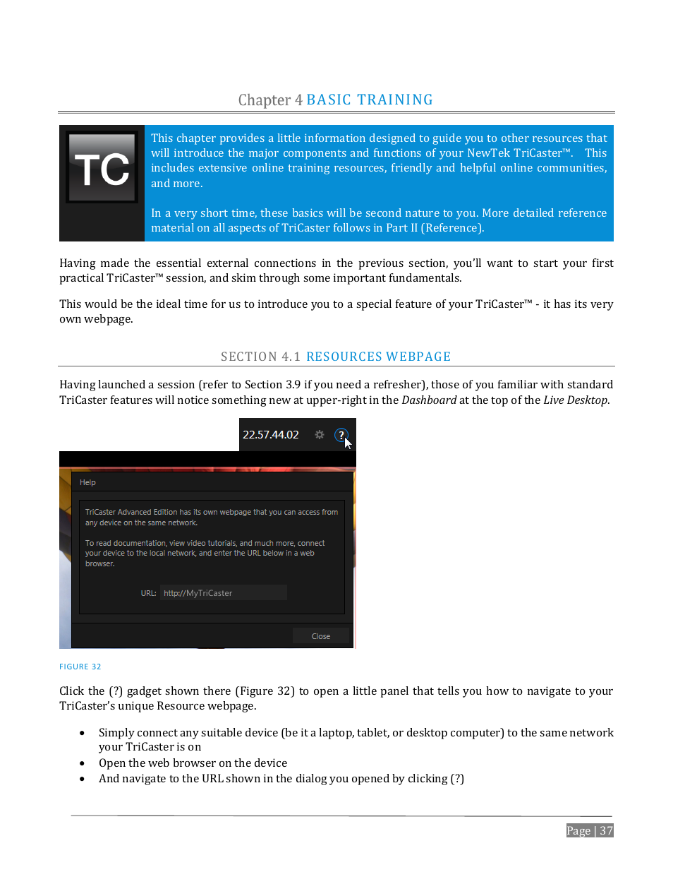 Basic training, Ection, Esources | N chapter 4, basic | NewTek TriCaster Advanced Edition User Guide User Manual | Page 49 / 342