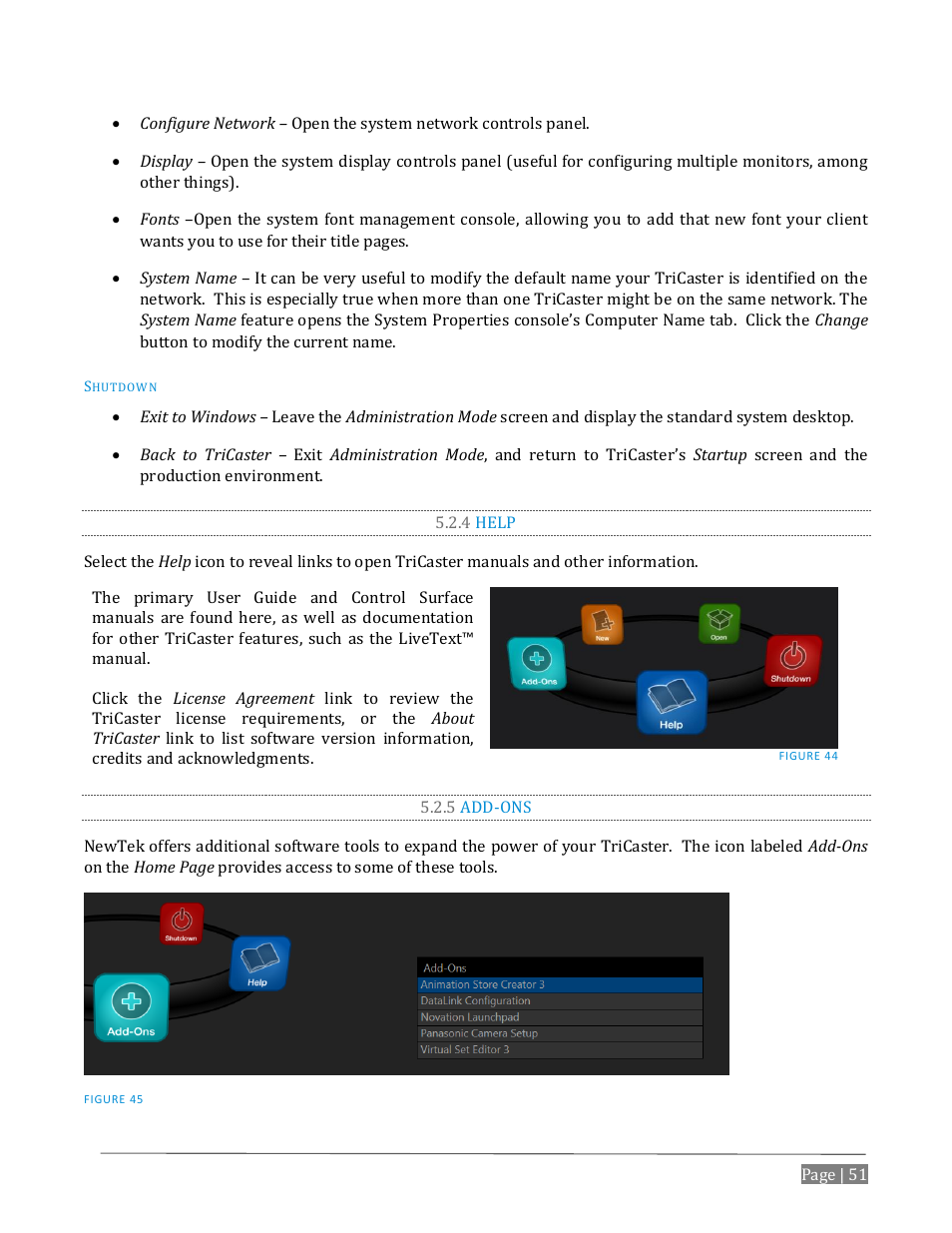 4 help, 5 add-ons | NewTek TriCaster Advanced Edition User Guide User Manual | Page 63 / 342