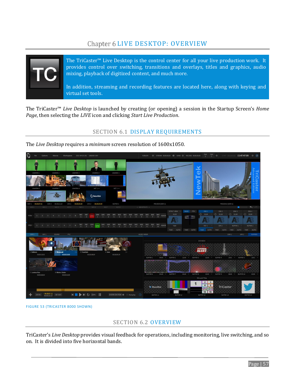 Live desktop: overview, Ection, Isplay | Equirements, Verview | NewTek TriCaster Advanced Edition User Guide User Manual | Page 69 / 342