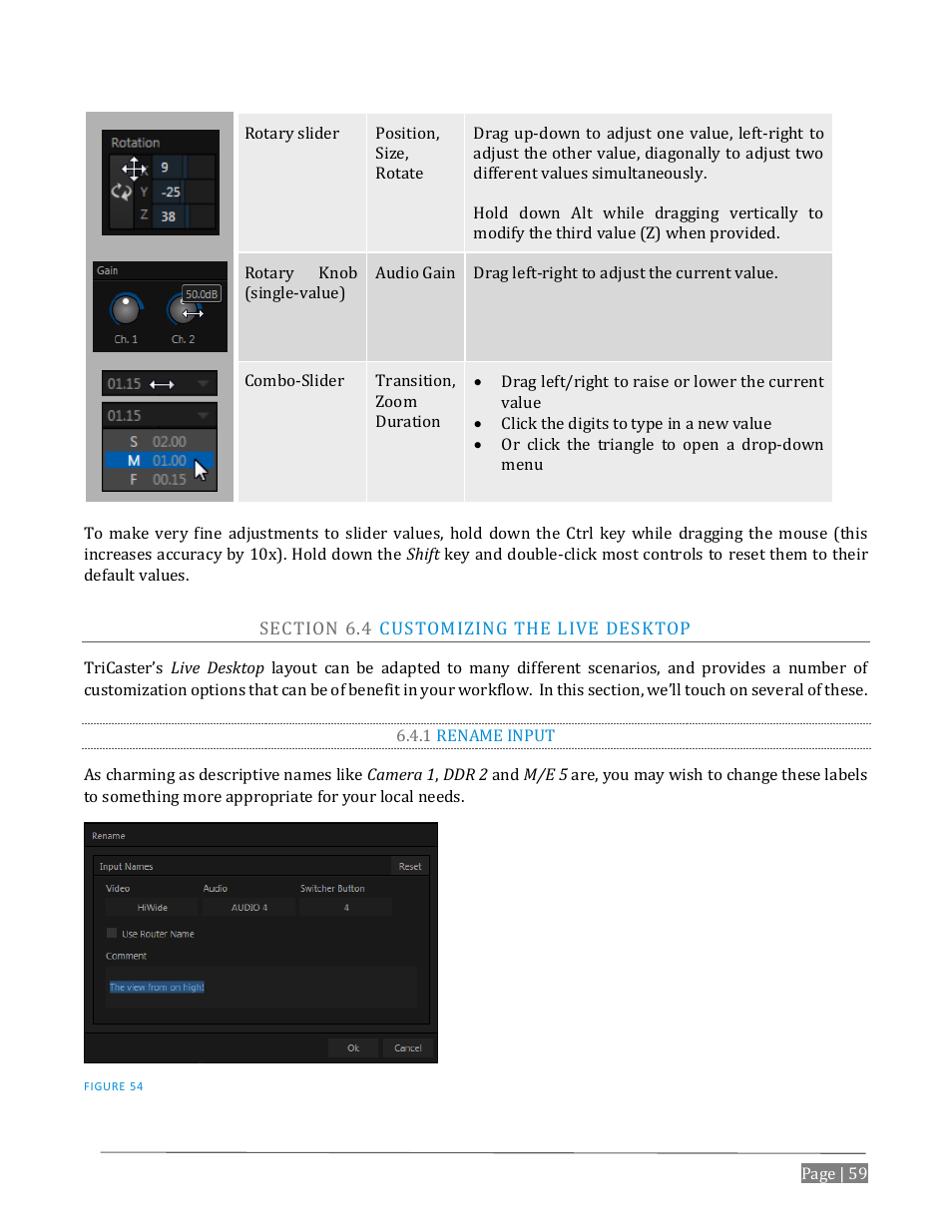 Ection, Ustomizing the, Esktop | 1 rename input | NewTek TriCaster Advanced Edition User Guide User Manual | Page 71 / 342