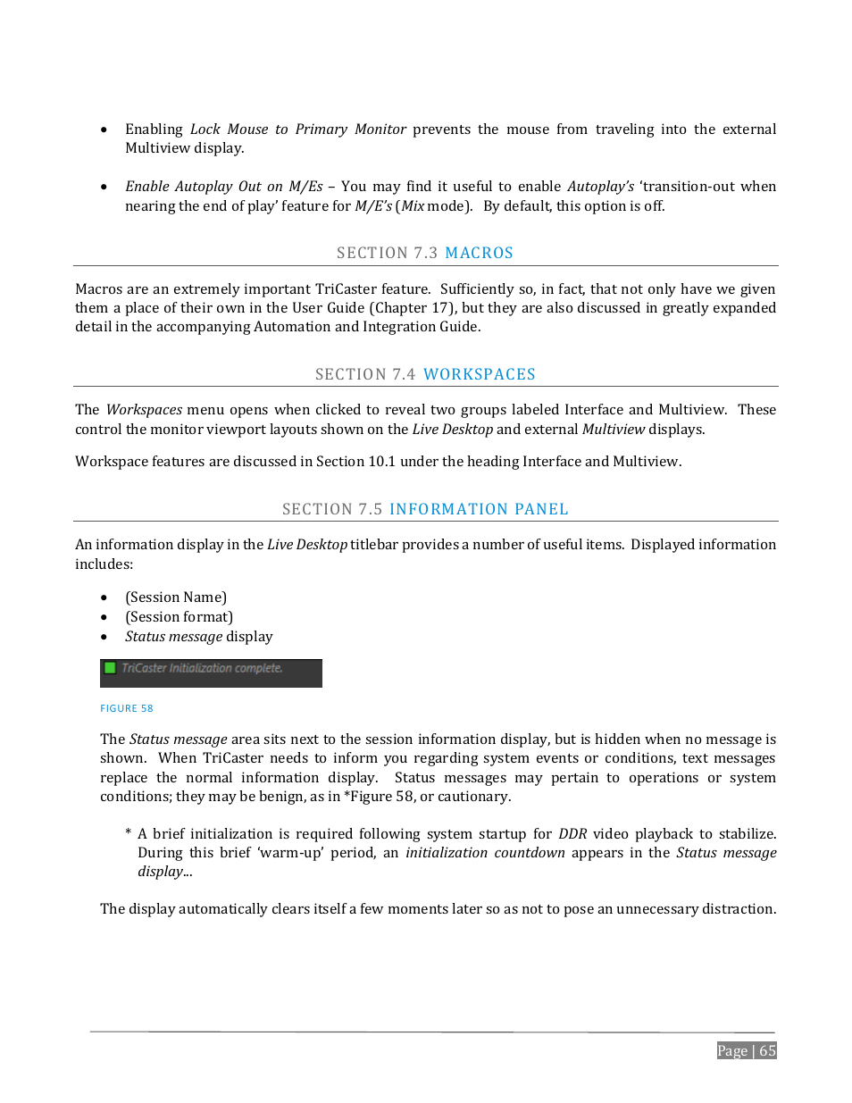 Ection, Acros, Orkspaces | Nformation, Anel | NewTek TriCaster Advanced Edition User Guide User Manual | Page 77 / 342