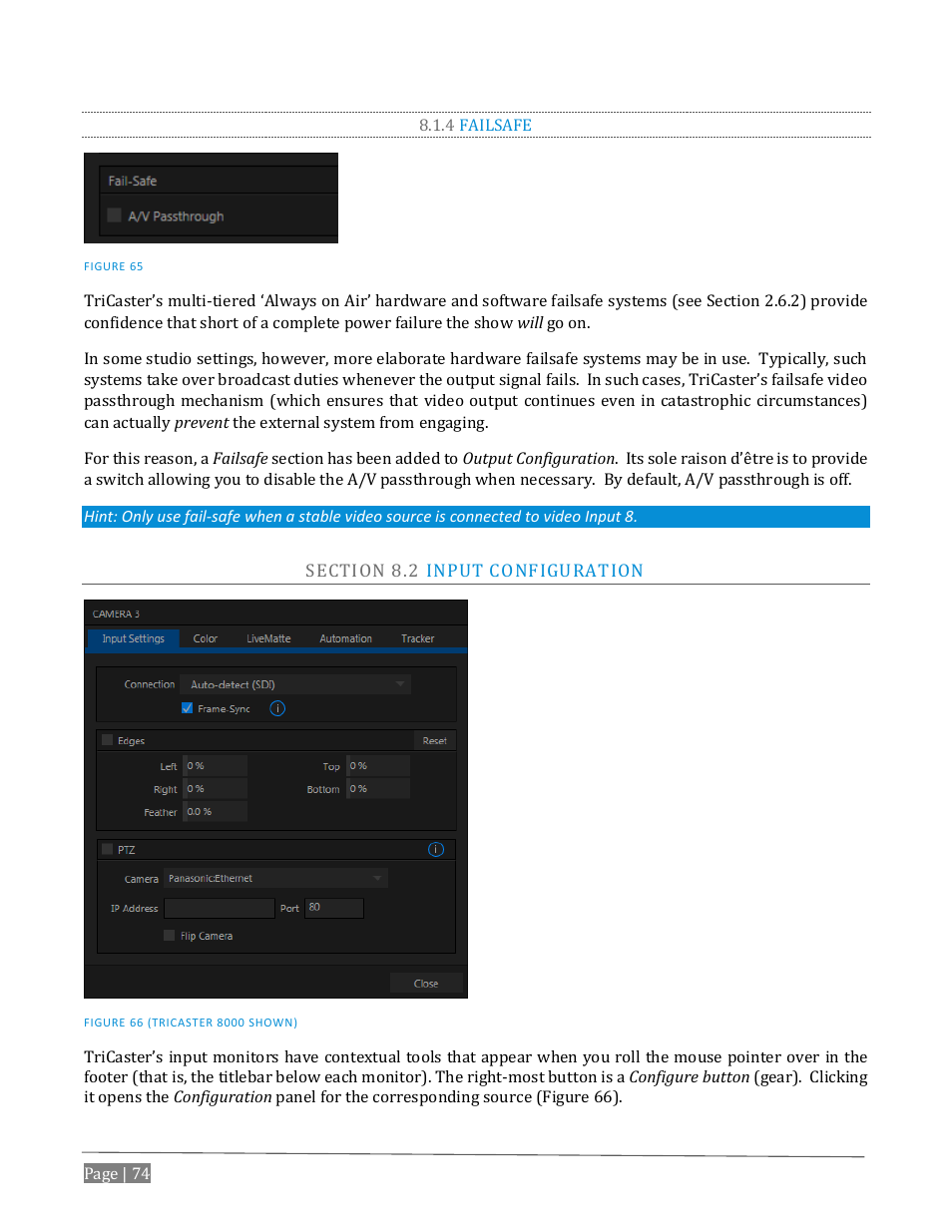 4 failsafe, Ection, Nput | Onfiguration | NewTek TriCaster Advanced Edition User Guide User Manual | Page 86 / 342