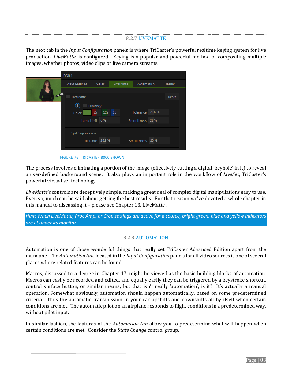 7 livematte, 8 automation | NewTek TriCaster Advanced Edition User Guide User Manual | Page 95 / 342