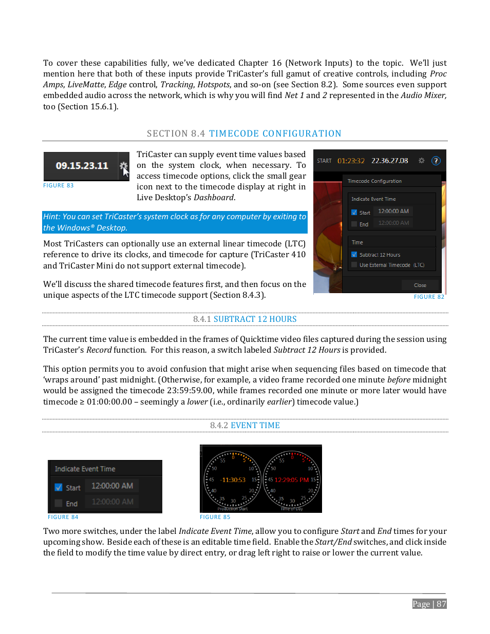 Ection, Imecode, Onfiguration | 1 subtract 12 hours, 2 event time | NewTek TriCaster Advanced Edition User Guide User Manual | Page 99 / 342