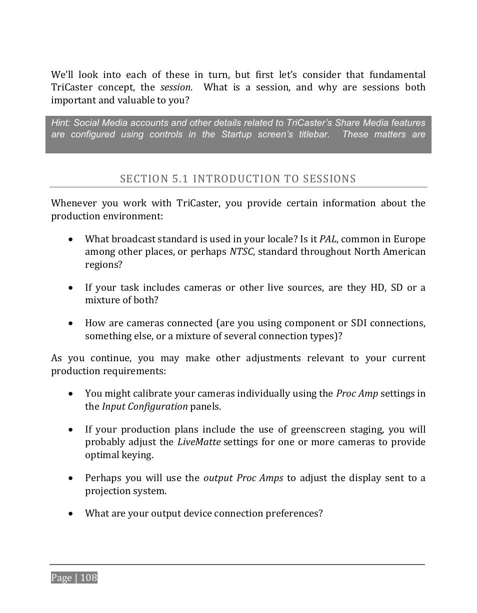 Ection, Ntroduction to, Essions | NewTek TriCaster 8000 User Manual | Page 124 / 529