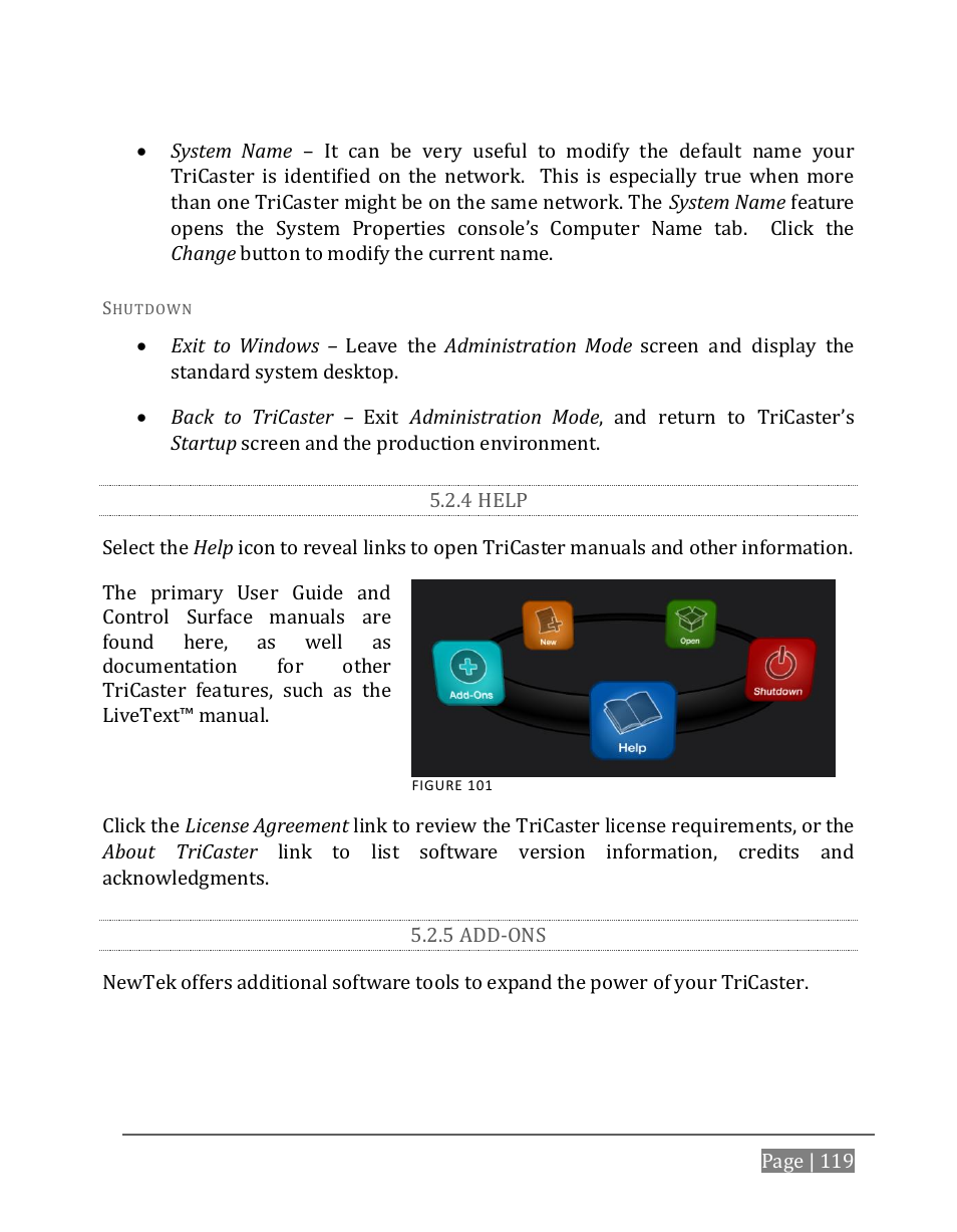 4 help, 5 add-ons | NewTek TriCaster 8000 User Manual | Page 135 / 529