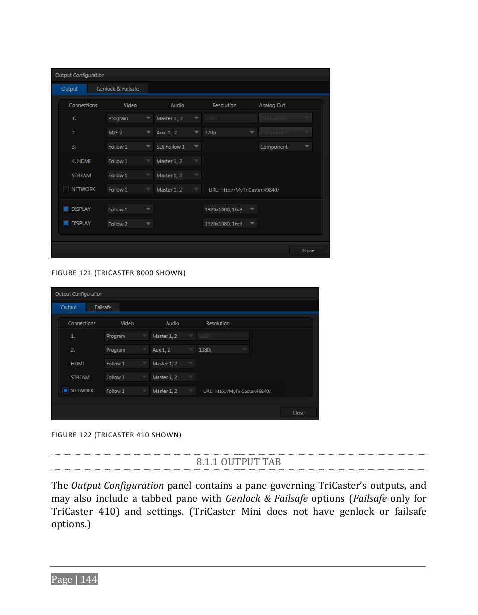 1 output tab | NewTek TriCaster 8000 User Manual | Page 160 / 529