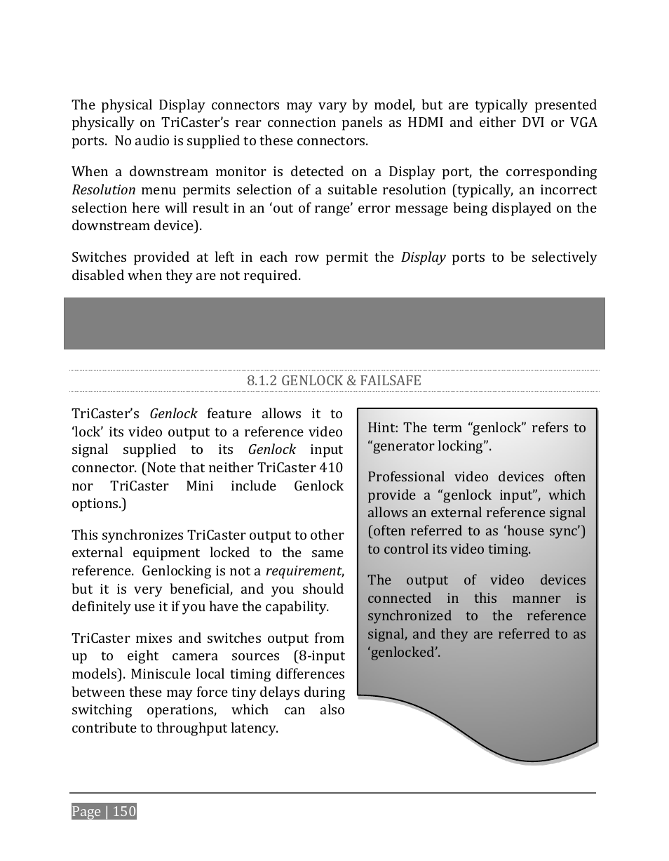 2 genlock & failsafe | NewTek TriCaster 8000 User Manual | Page 166 / 529