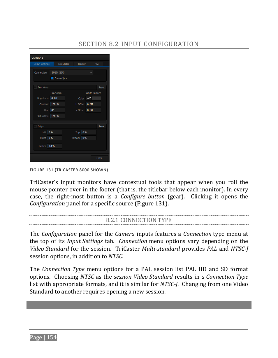 Ection, Nput, Onfiguration | 1 connection type | NewTek TriCaster 8000 User Manual | Page 170 / 529