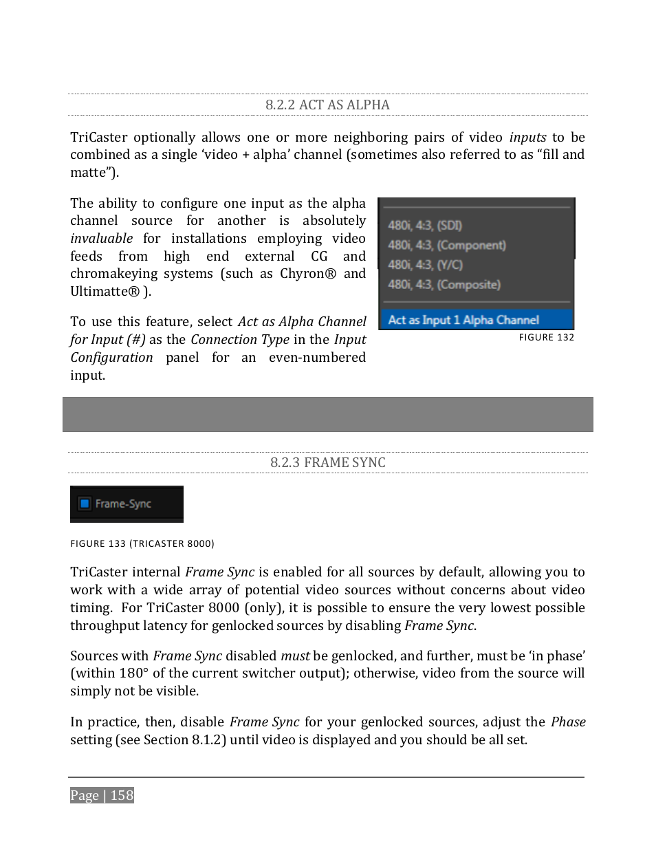 2 act as alpha, 3 frame sync | NewTek TriCaster 8000 User Manual | Page 174 / 529