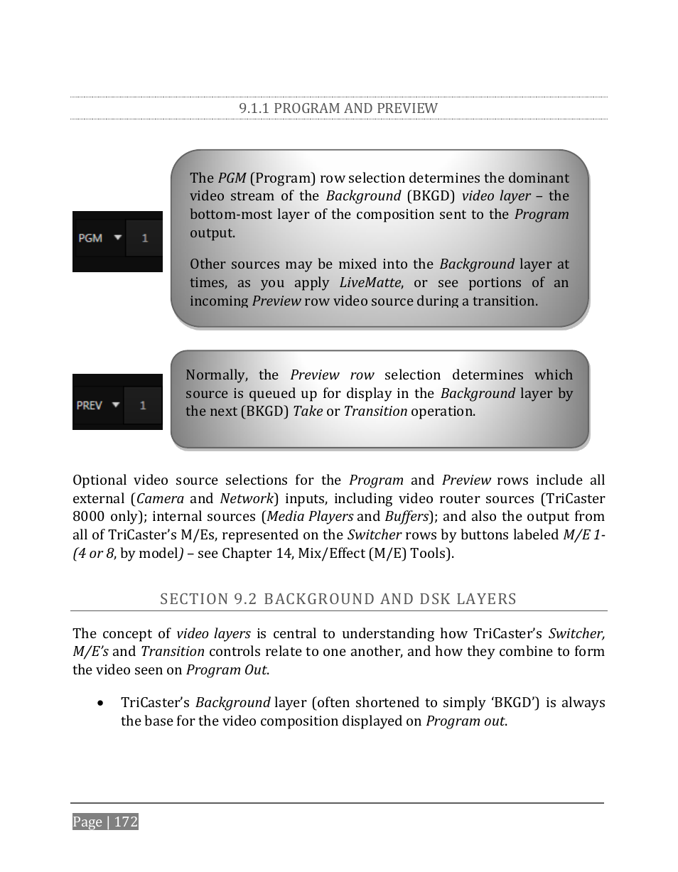 1 program and preview, Ection, Ackground and | Ayers | NewTek TriCaster 8000 User Manual | Page 188 / 529