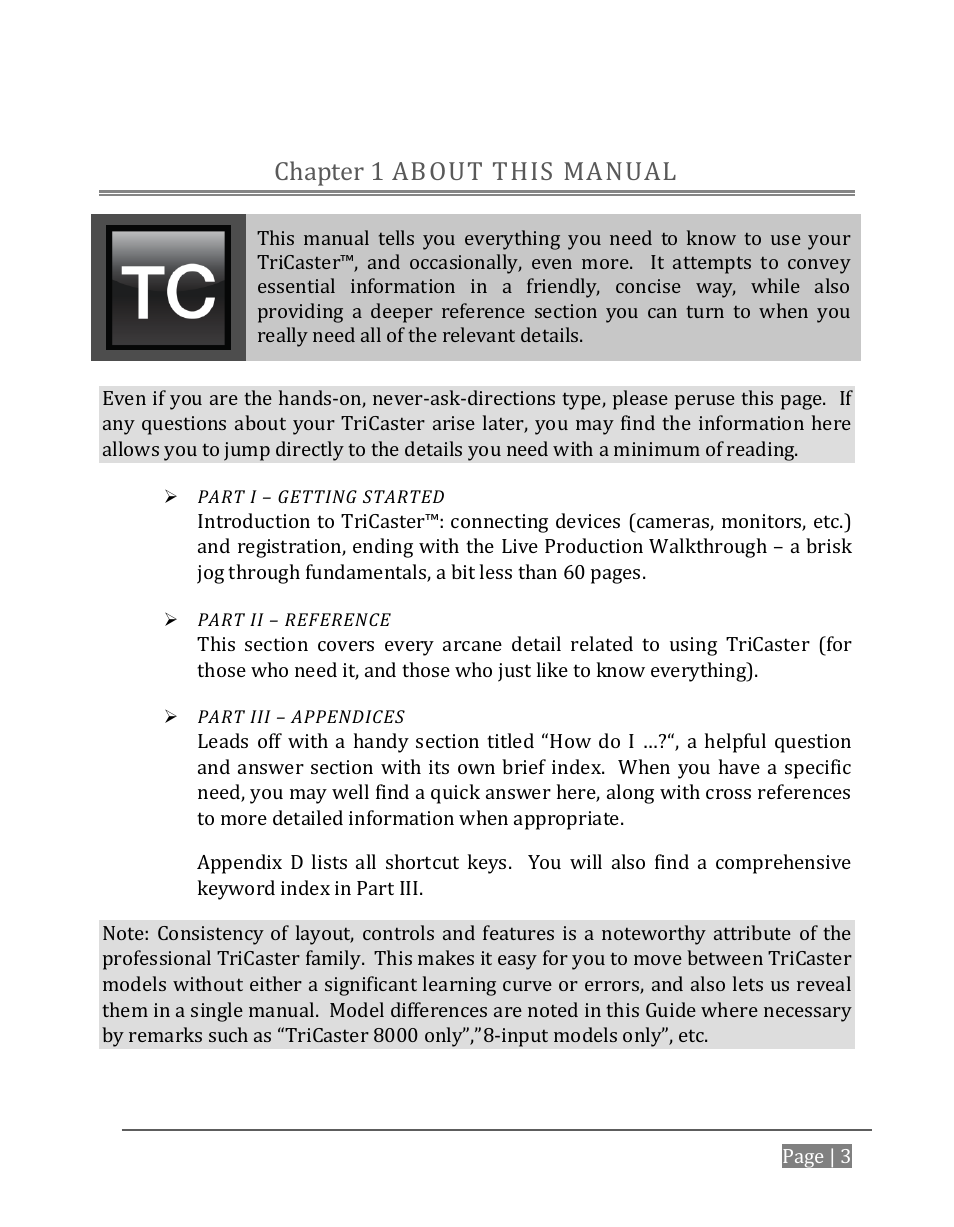 About this manual, Chapter 1, About this manual chapter 1 | NewTek TriCaster 8000 User Manual | Page 19 / 529