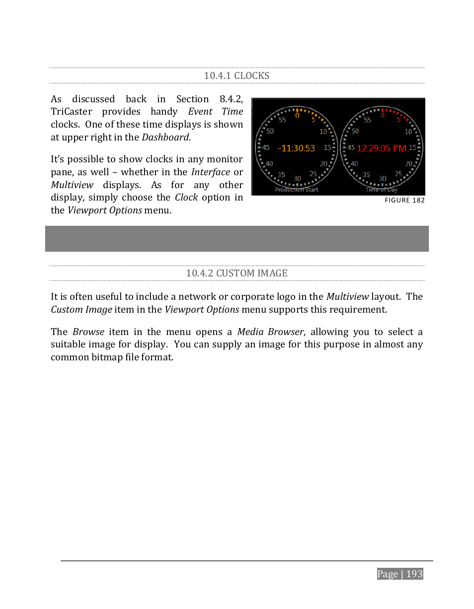 1 clocks, 2 custom image | NewTek TriCaster 8000 User Manual | Page 209 / 529