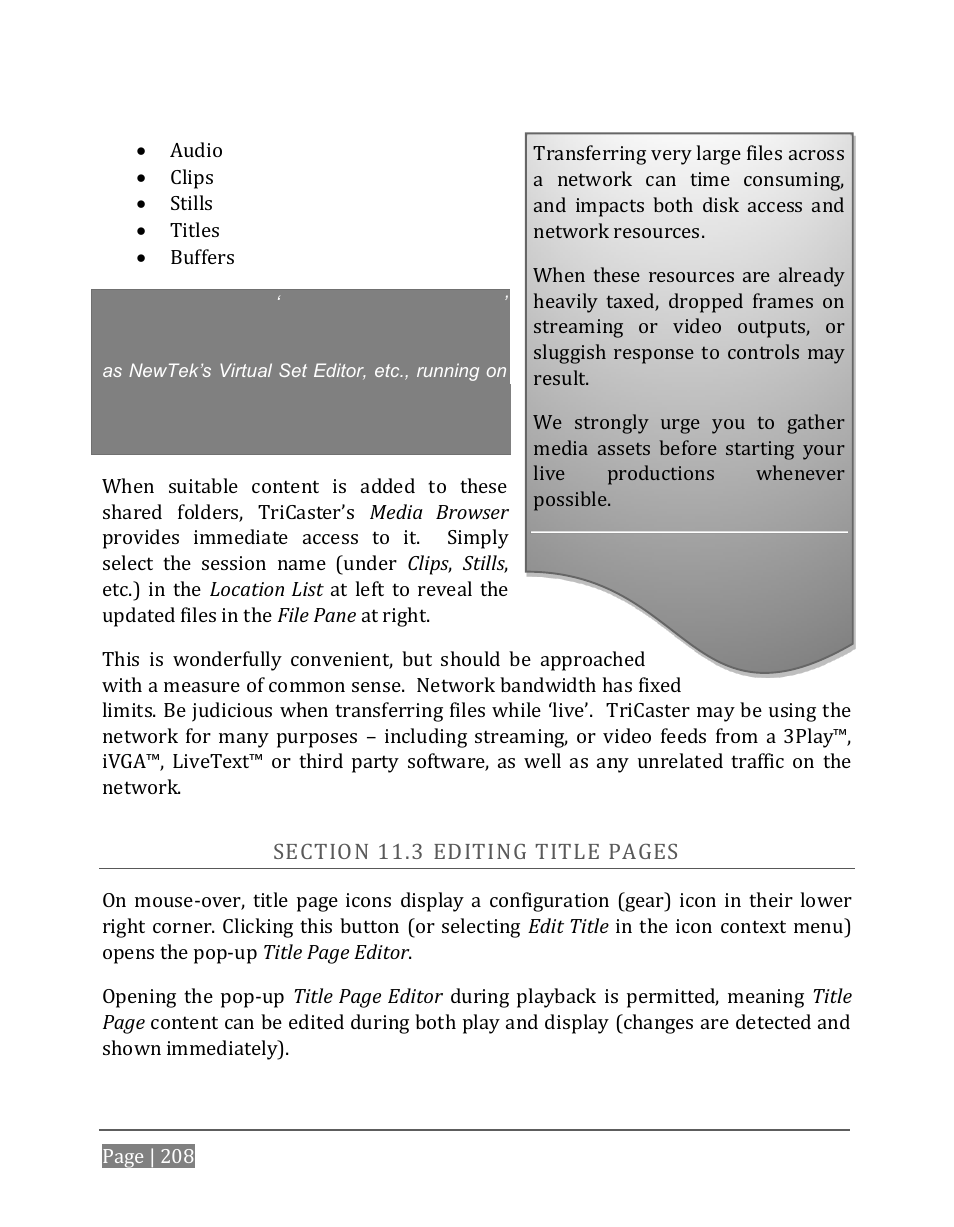 Ection, Diting, Itle | Ages | NewTek TriCaster 8000 User Manual | Page 224 / 529