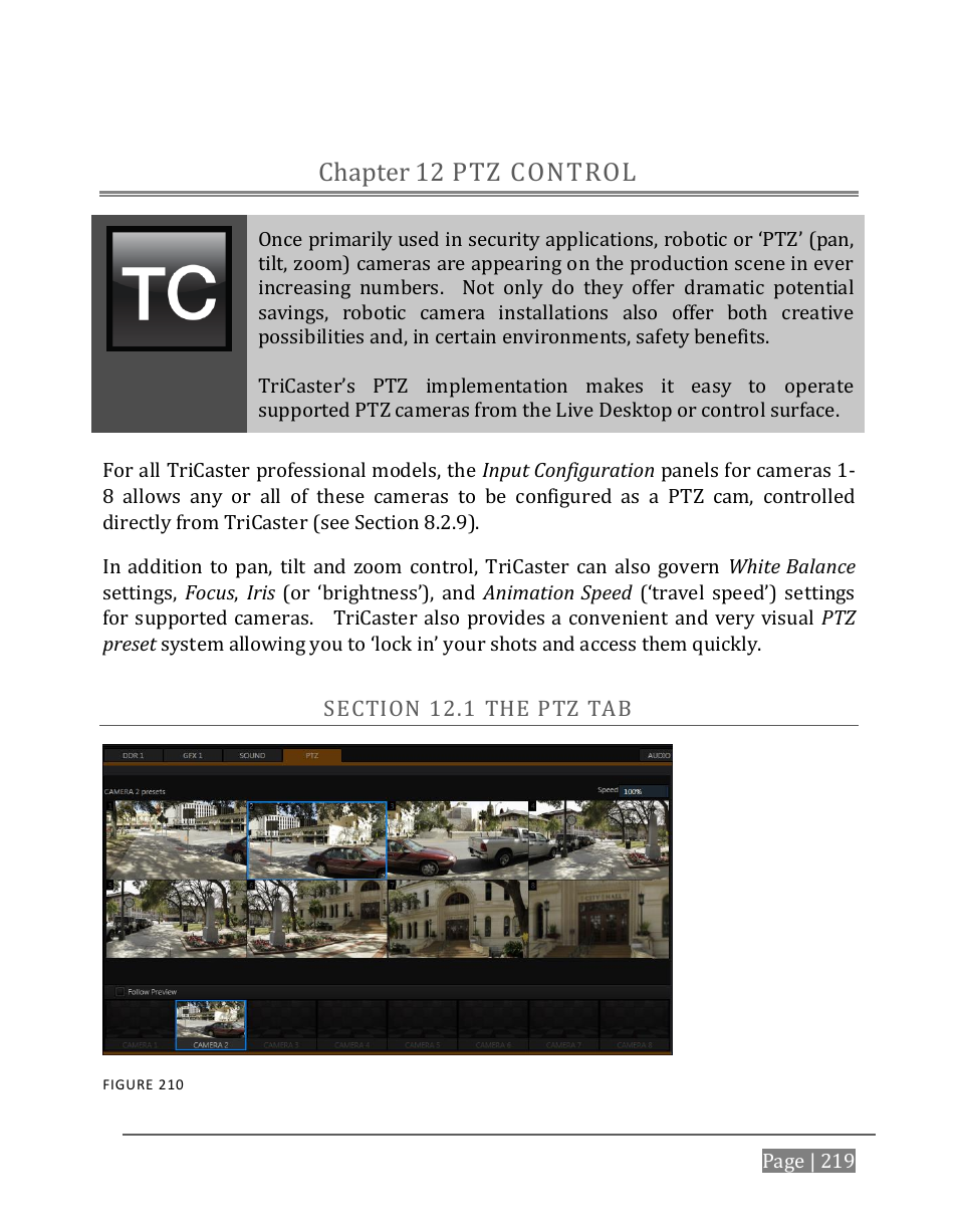 Ptz control, Chapter 12, Ection | Ptz control chapter 12 | NewTek TriCaster 8000 User Manual | Page 235 / 529