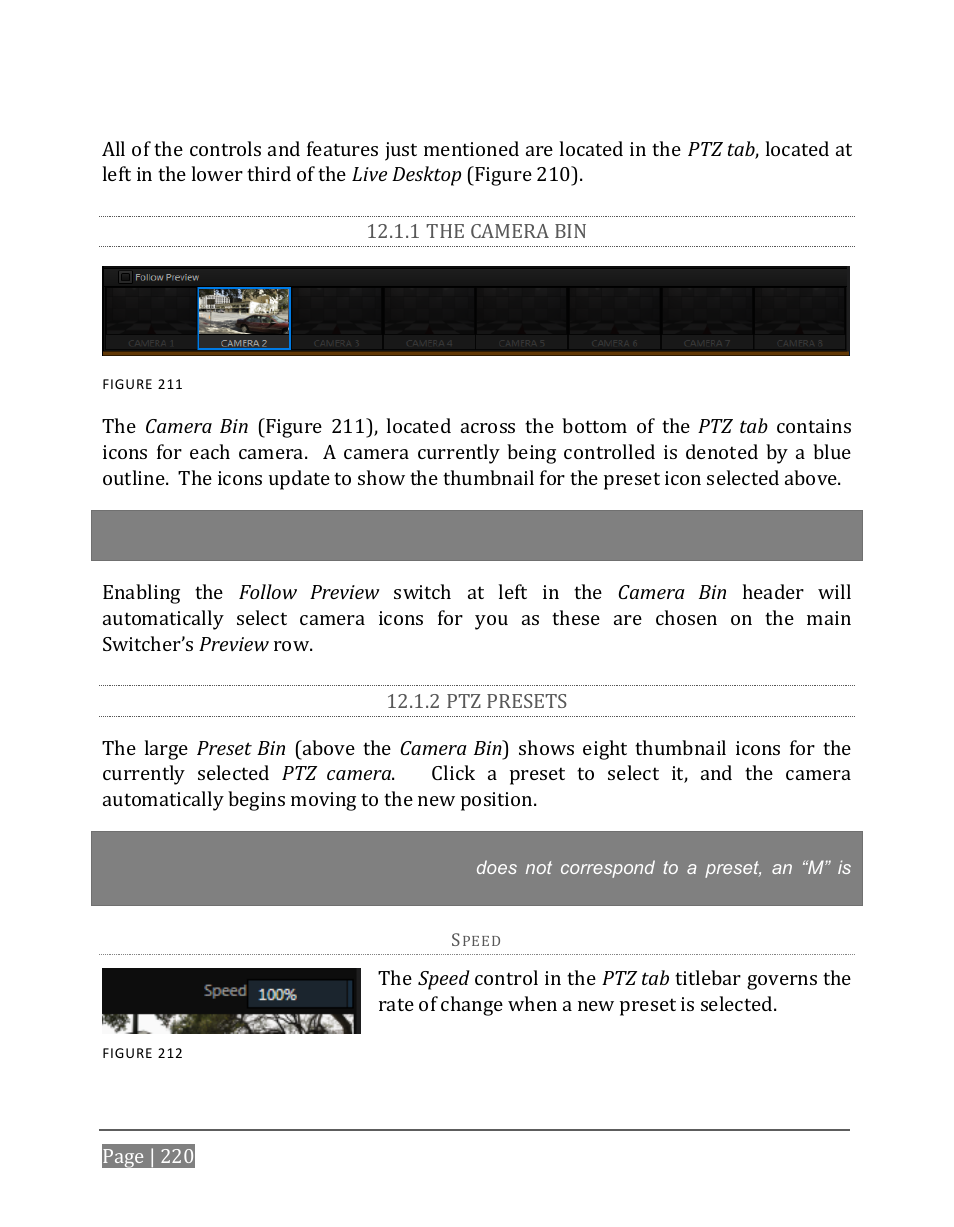 1 the camera bin, 2 ptz presets | NewTek TriCaster 8000 User Manual | Page 236 / 529