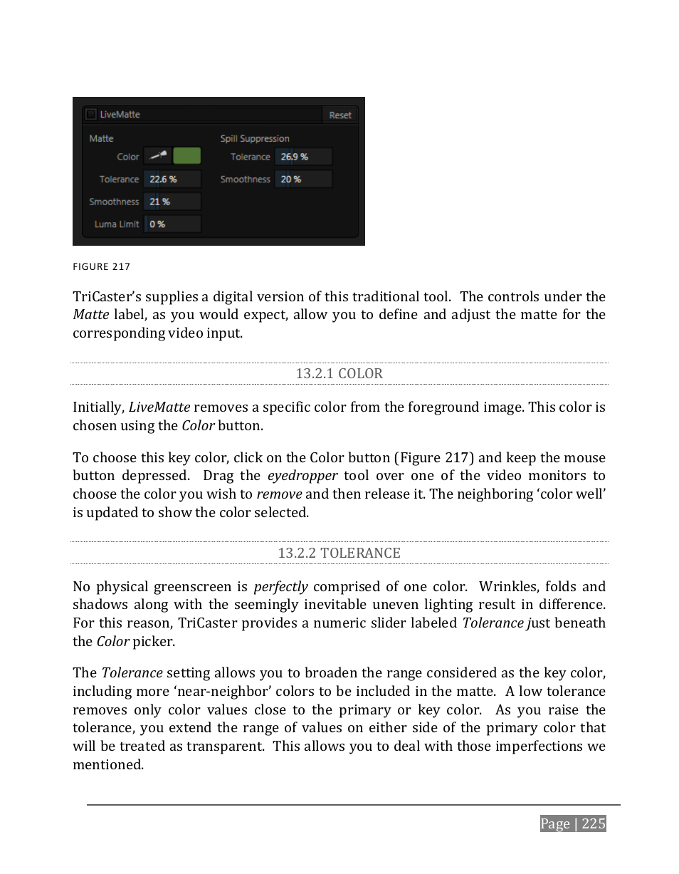 1 color, 2 tolerance | NewTek TriCaster 8000 User Manual | Page 241 / 529