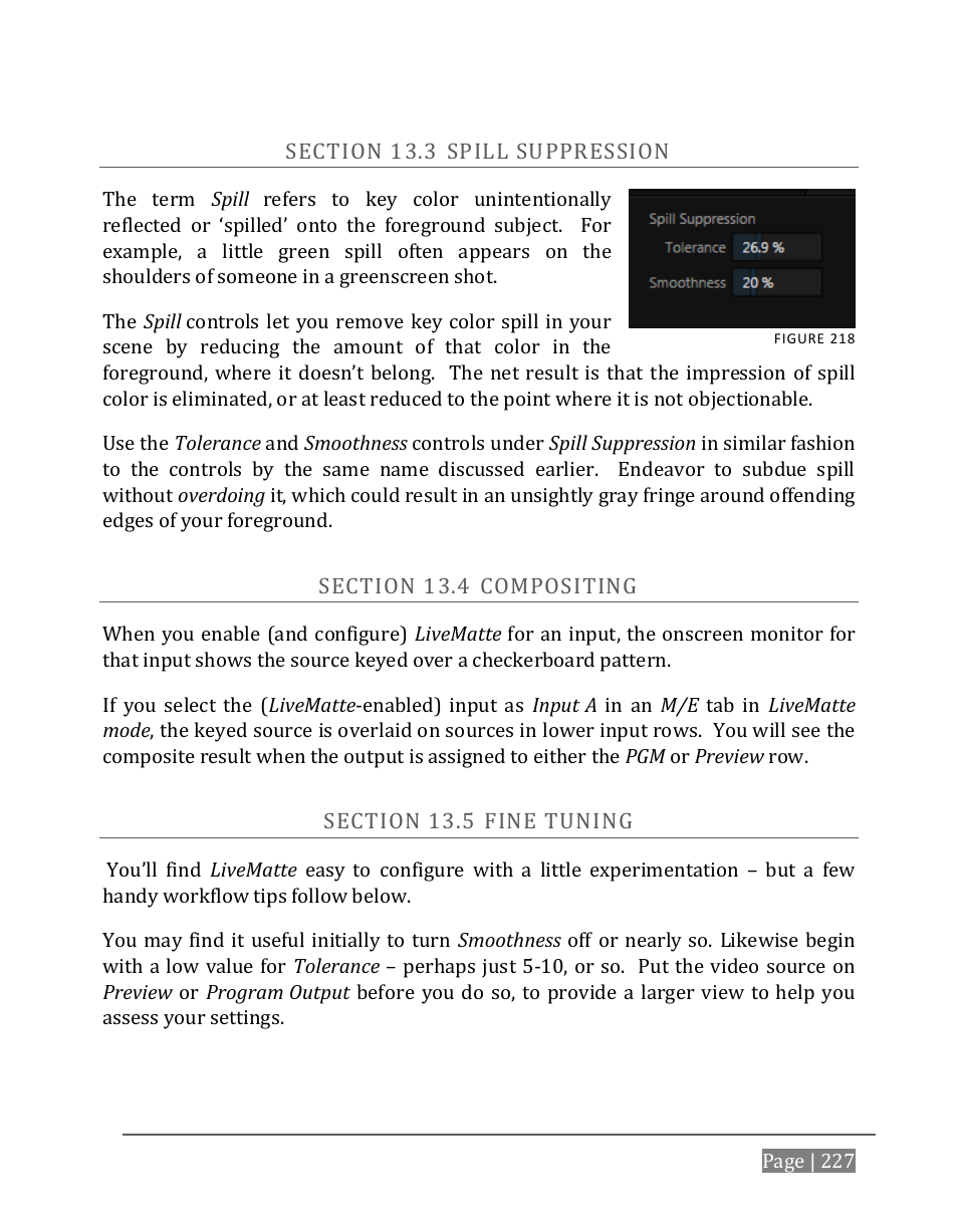 Ection, Pill, Uppression | Ompositing, Uning | NewTek TriCaster 8000 User Manual | Page 243 / 529