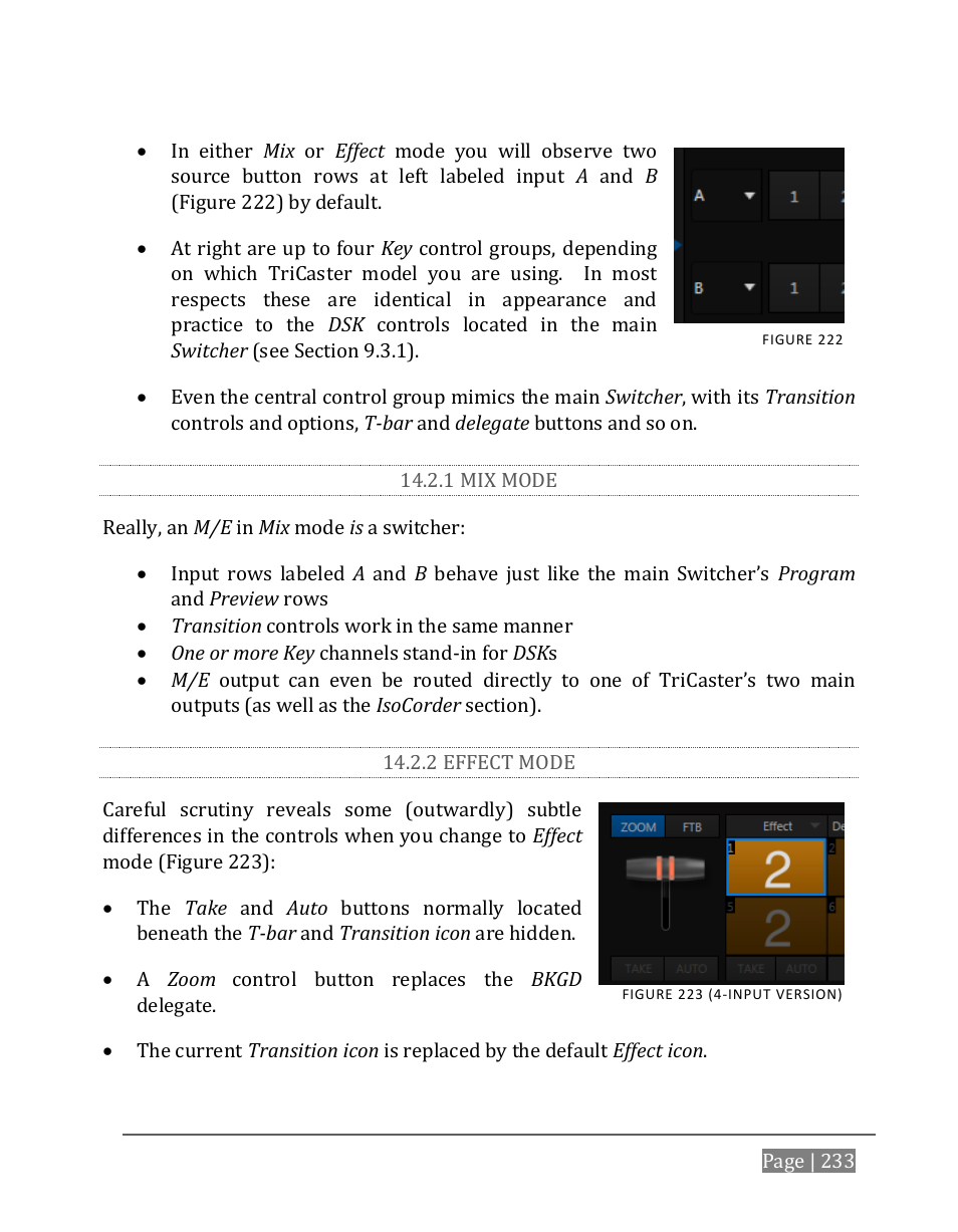 1 mix mode, 2 effect mode | NewTek TriCaster 8000 User Manual | Page 249 / 529