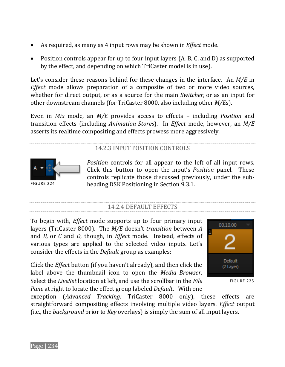 3 input position controls, 4 default effects | NewTek TriCaster 8000 User Manual | Page 250 / 529