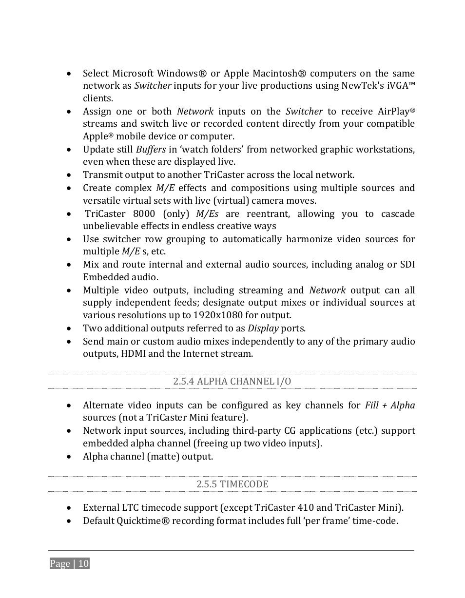 4 alpha channel i/o, 5 timecode | NewTek TriCaster 8000 User Manual | Page 26 / 529