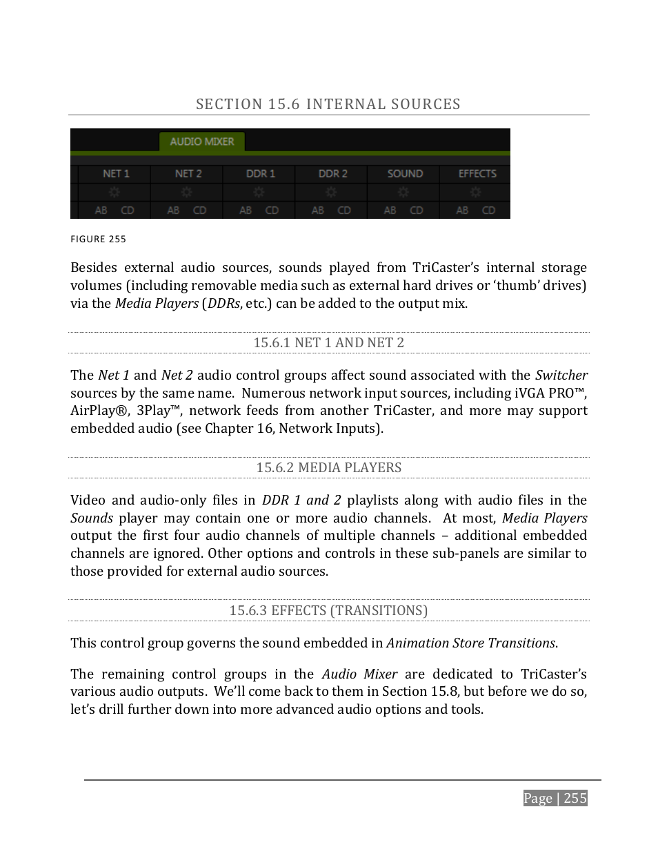 Ection, Nternal, Ources | 1 net 1 and net 2, 2 media players, 3 effects (transitions), On 15.6.1) | NewTek TriCaster 8000 User Manual | Page 271 / 529