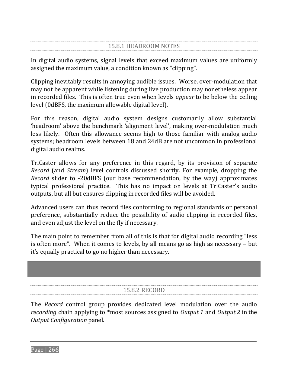 1 headroom notes, 2 record, N 15.8.1 (headroom notes) | NewTek TriCaster 8000 User Manual | Page 282 / 529