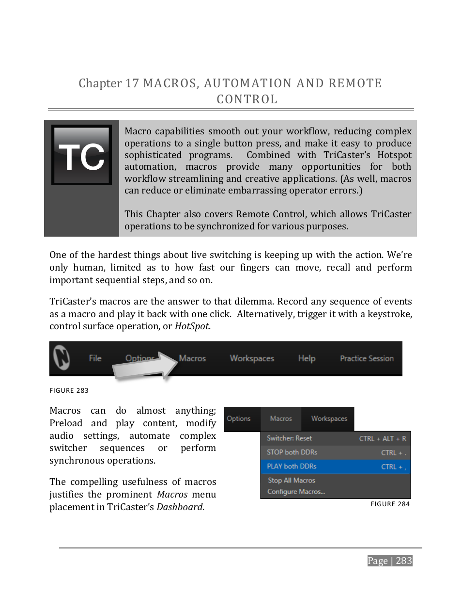 Macros, automation and remote control, Chapter 17, E chapter 17) | Macros, automation and remote chapter 17 control | NewTek TriCaster 8000 User Manual | Page 299 / 529