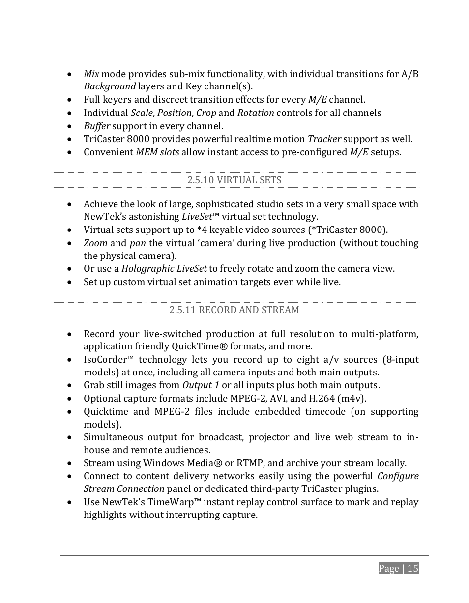 10 virtual sets, 11 record and stream | NewTek TriCaster 8000 User Manual | Page 31 / 529