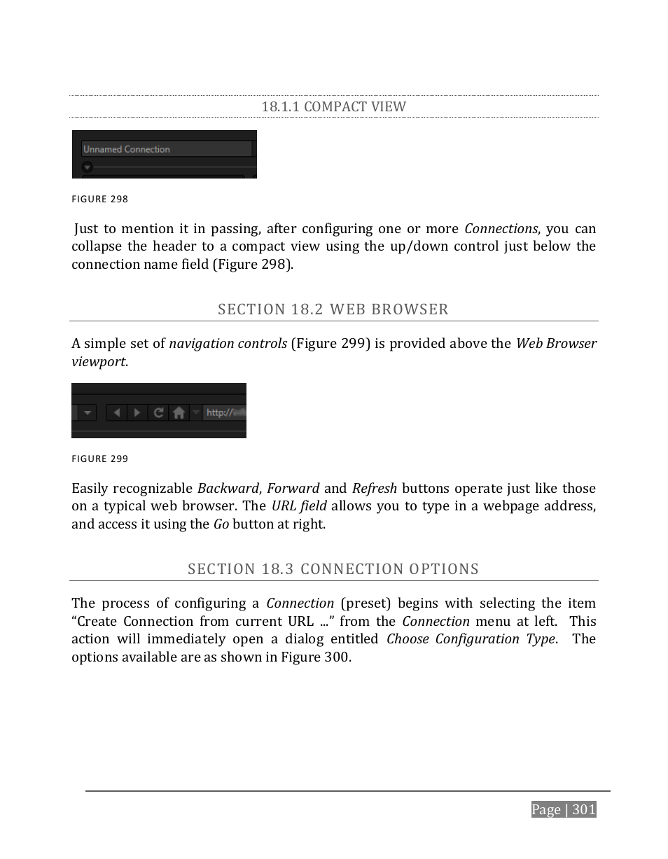 1 compact view, Ection, Rowser | Onnection, Ptions | NewTek TriCaster 8000 User Manual | Page 317 / 529