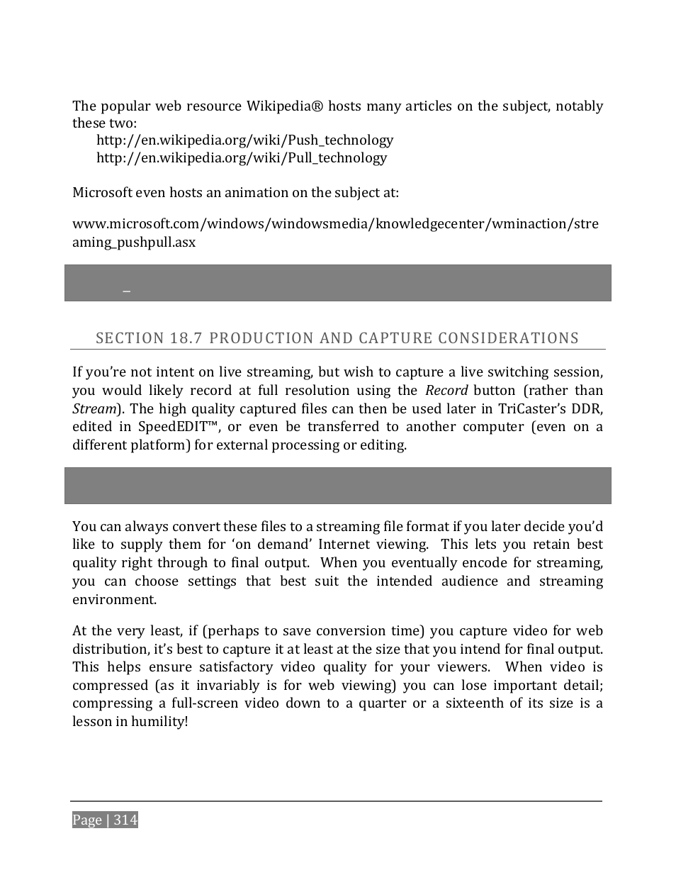 Ection, Roduction and, Apture | Onsiderations | NewTek TriCaster 8000 User Manual | Page 330 / 529