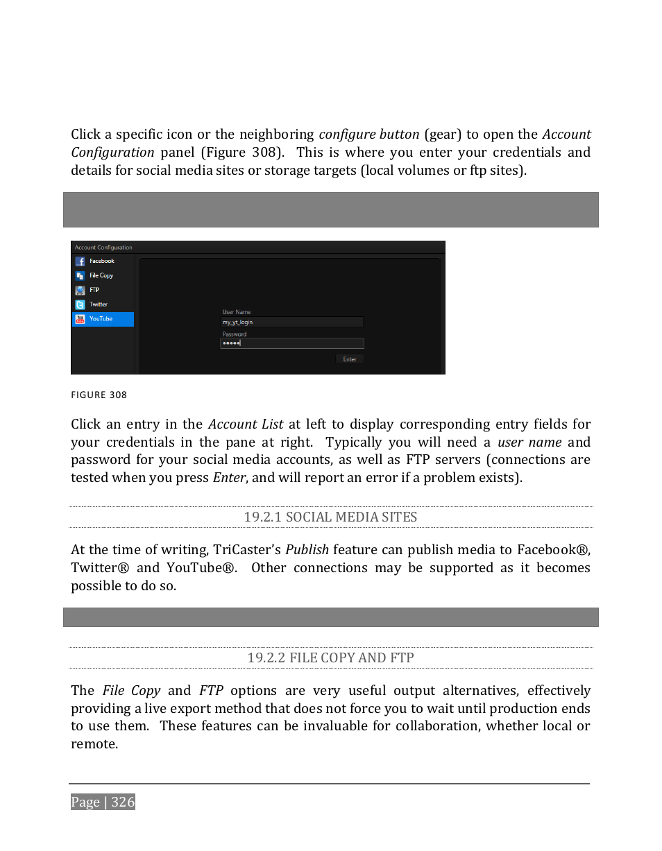 1 social media sites, 2 file copy and ftp | NewTek TriCaster 8000 User Manual | Page 342 / 529