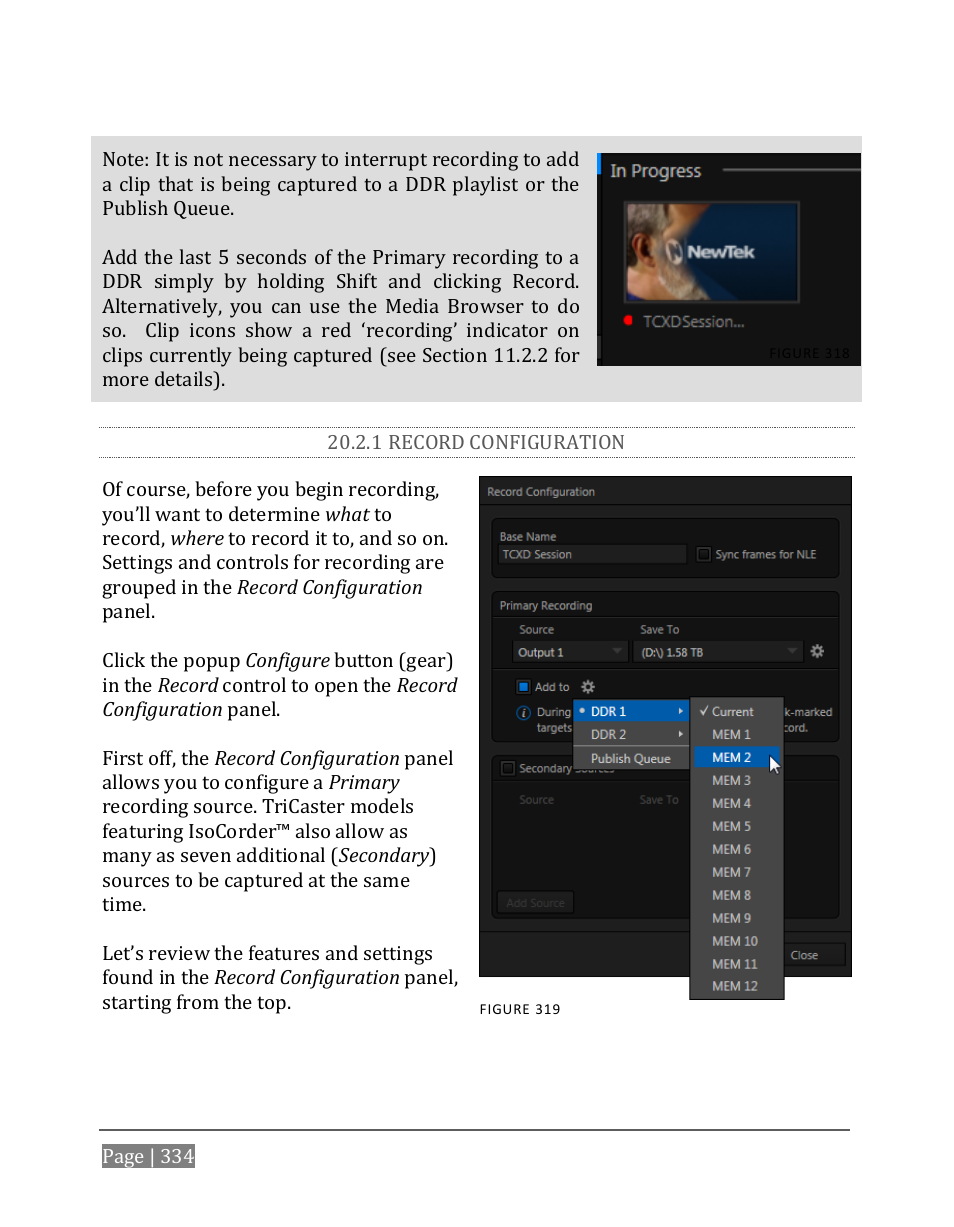 1 record configuration | NewTek TriCaster 8000 User Manual | Page 350 / 529