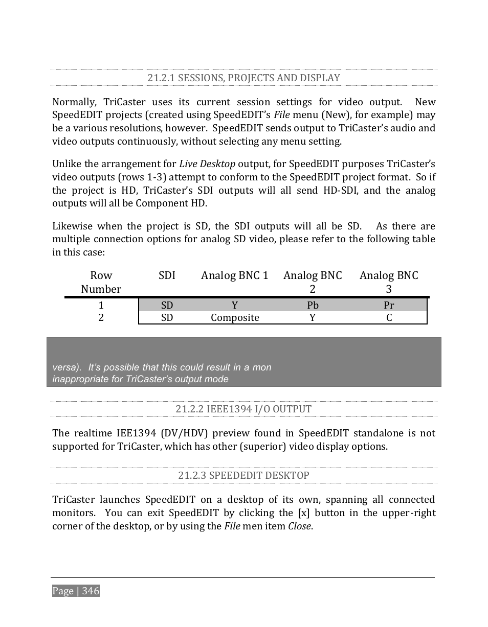 1 sessions, projects and display, 2 ieee1394 i/o output, 3 speededit desktop | NewTek TriCaster 8000 User Manual | Page 362 / 529