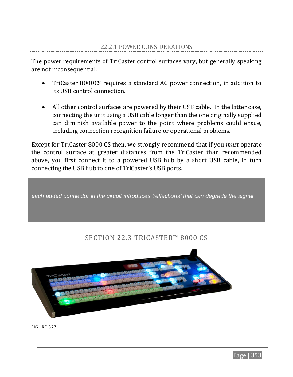 1 power considerations, Ection, Aster | NewTek TriCaster 8000 User Manual | Page 369 / 529