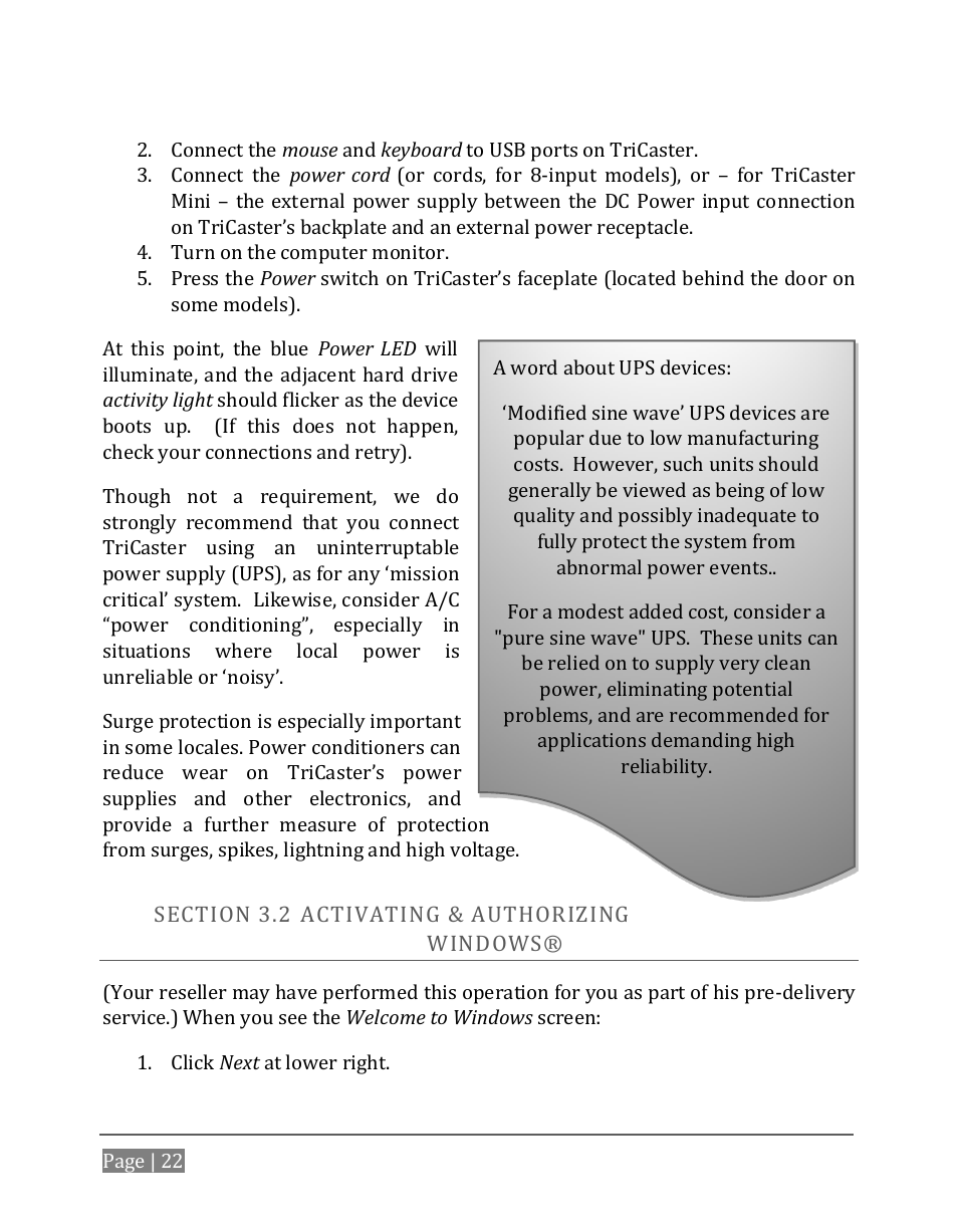 Ection, Ctivating, Uthorizing | Indows | NewTek TriCaster 8000 User Manual | Page 38 / 529