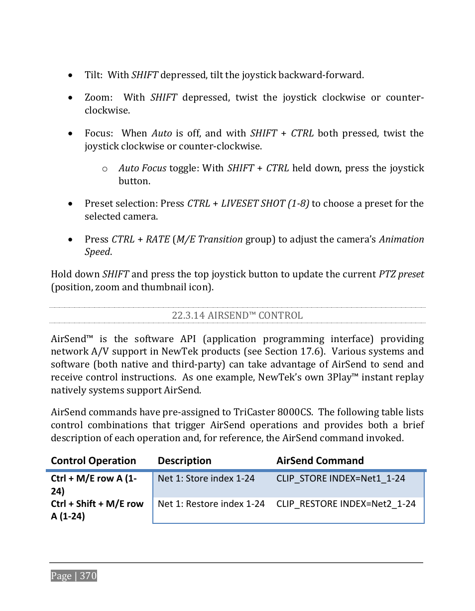 14 airsend™ control | NewTek TriCaster 8000 User Manual | Page 386 / 529