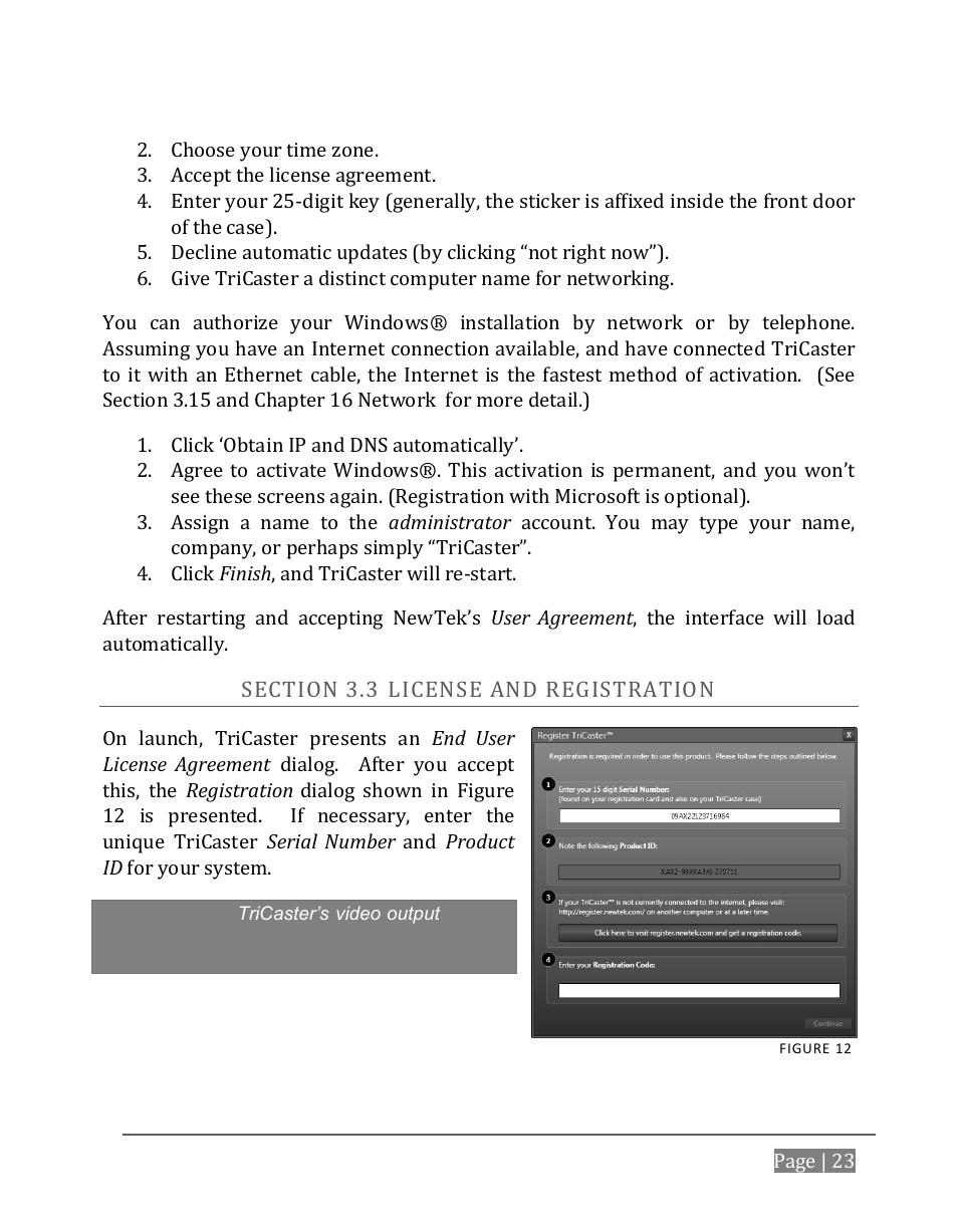 Ection, Icense and, Egistration | NewTek TriCaster 8000 User Manual | Page 39 / 529