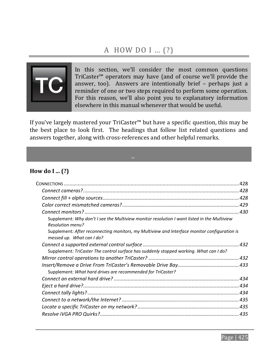 How do i … (?), A how do i … (?) | NewTek TriCaster 8000 User Manual | Page 441 / 529