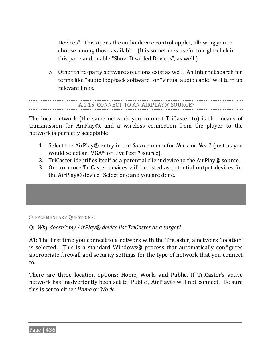 A.1.15, Connect to an airplay® source | NewTek TriCaster 8000 User Manual | Page 452 / 529