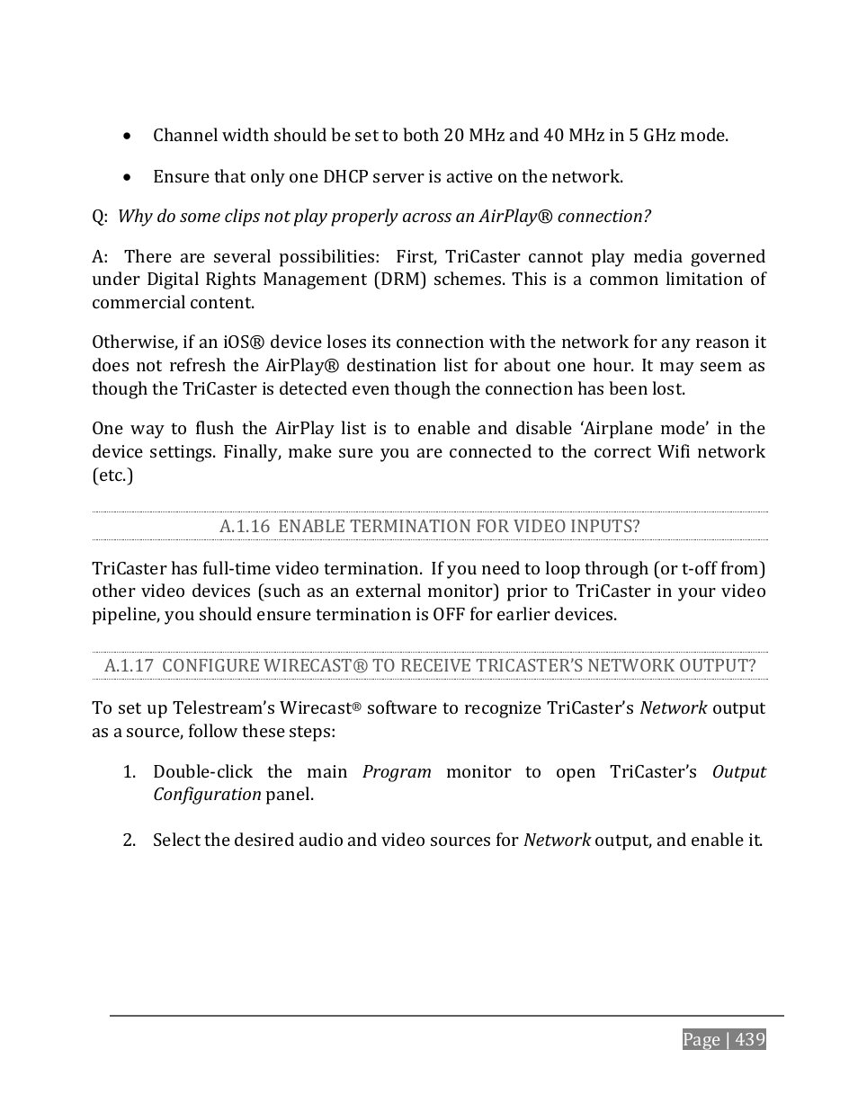 A.1.16, Enable termination for video inputs, A.1.17 | NewTek TriCaster 8000 User Manual | Page 455 / 529