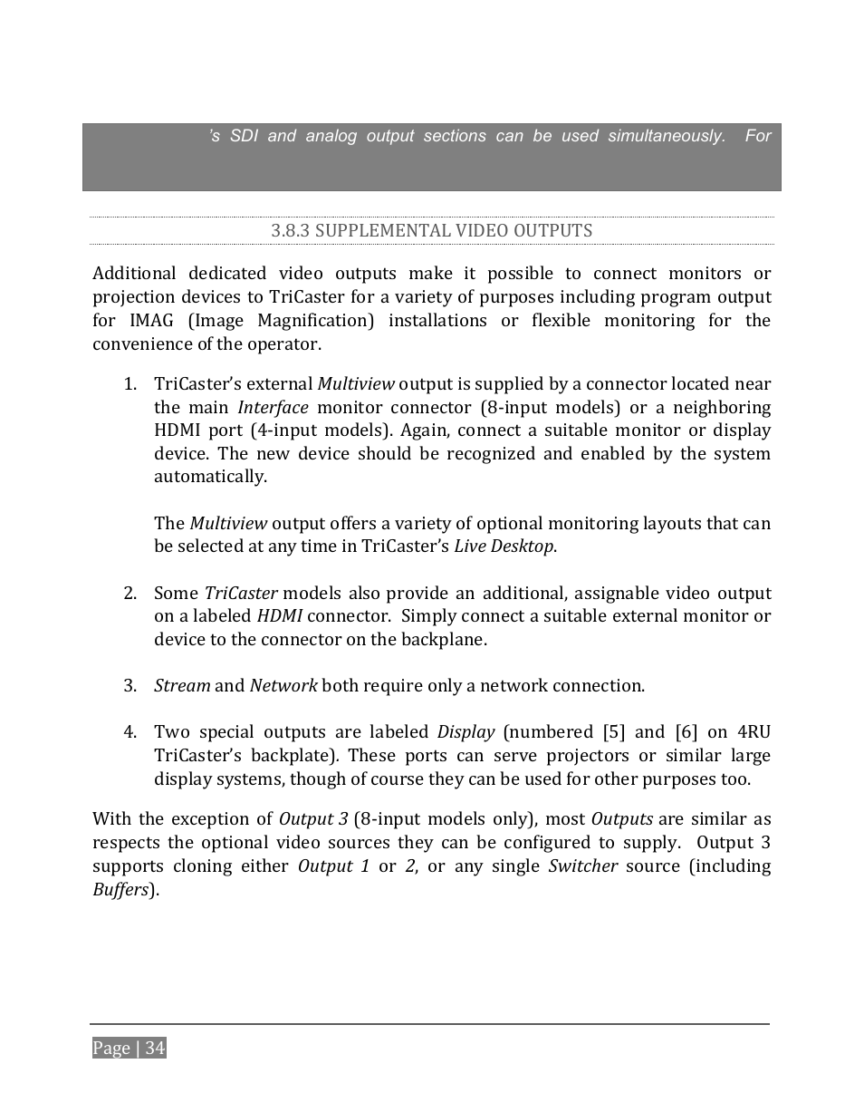 3 supplemental video outputs | NewTek TriCaster 8000 User Manual | Page 50 / 529