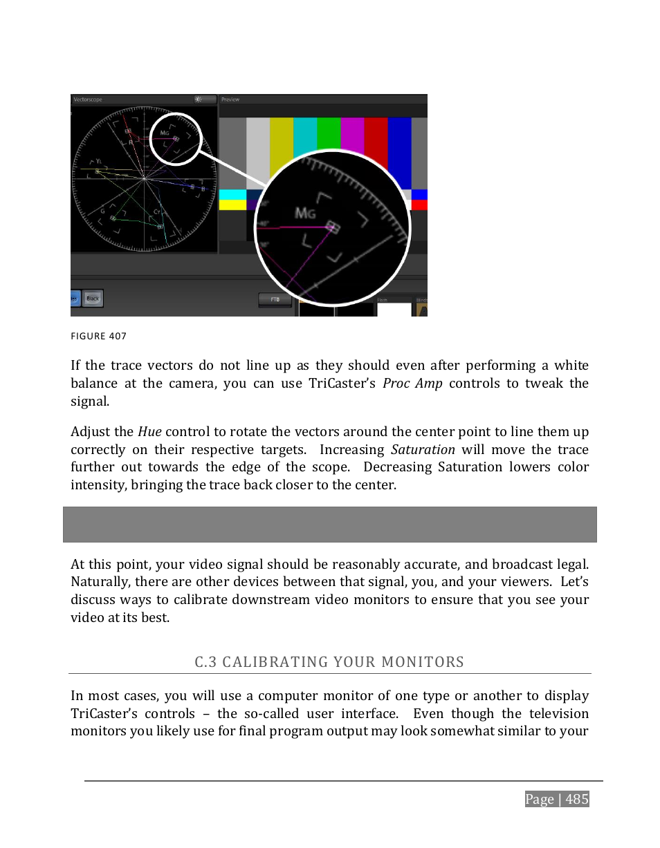 Alibrating, Onitors | NewTek TriCaster 8000 User Manual | Page 501 / 529