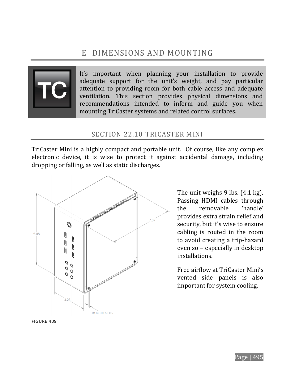 Dimensions and mounting, Ection, Aster | E dimensions and mounting | NewTek TriCaster 8000 User Manual | Page 511 / 529